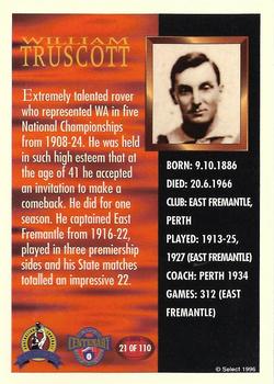 1996 Select AFL Hall of Fame #21 William Truscott Back